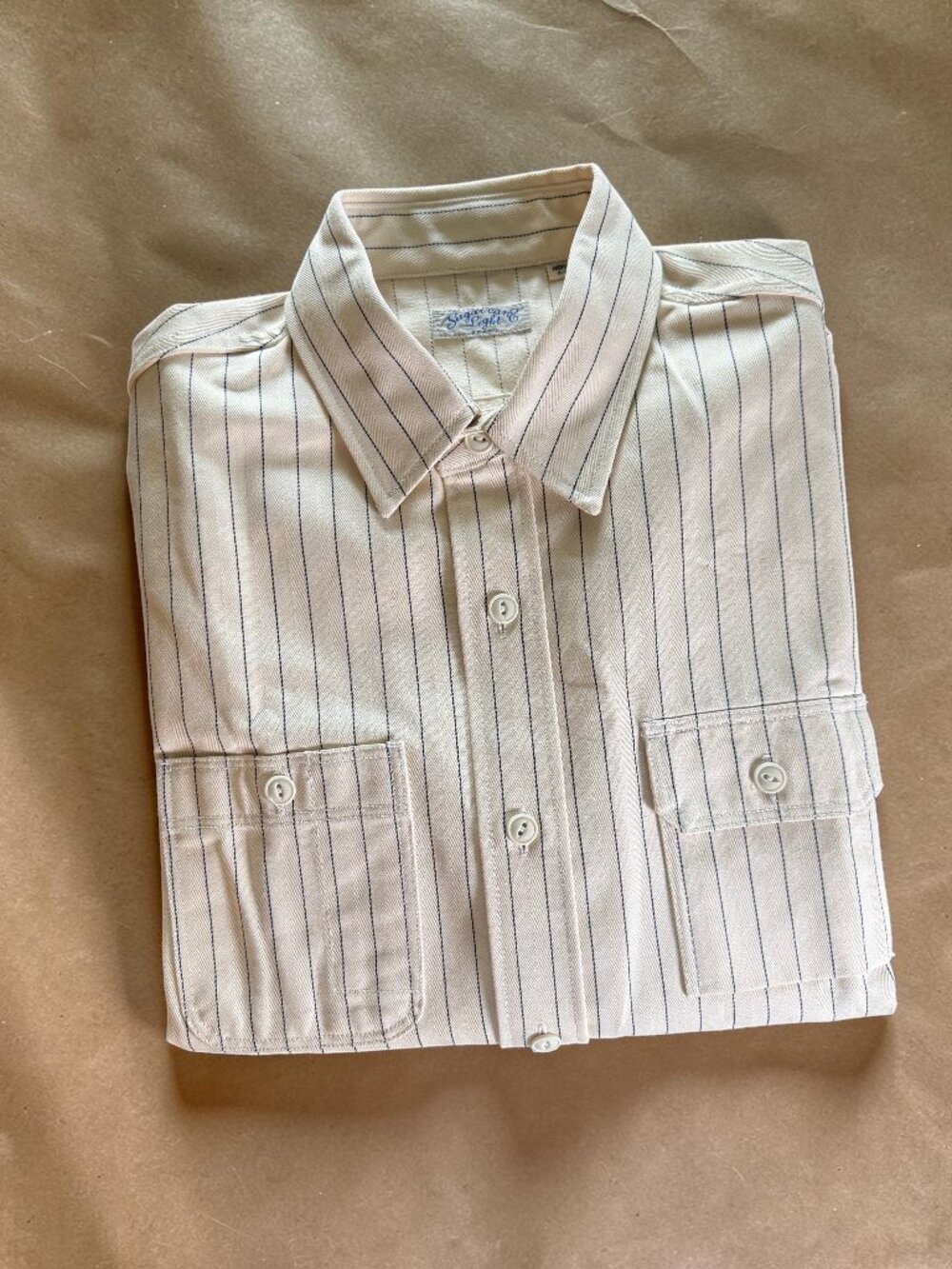 Sugar Cane Light Work Shirt – Cream / Indigo Stripe – Size Medium (40) – NWOT